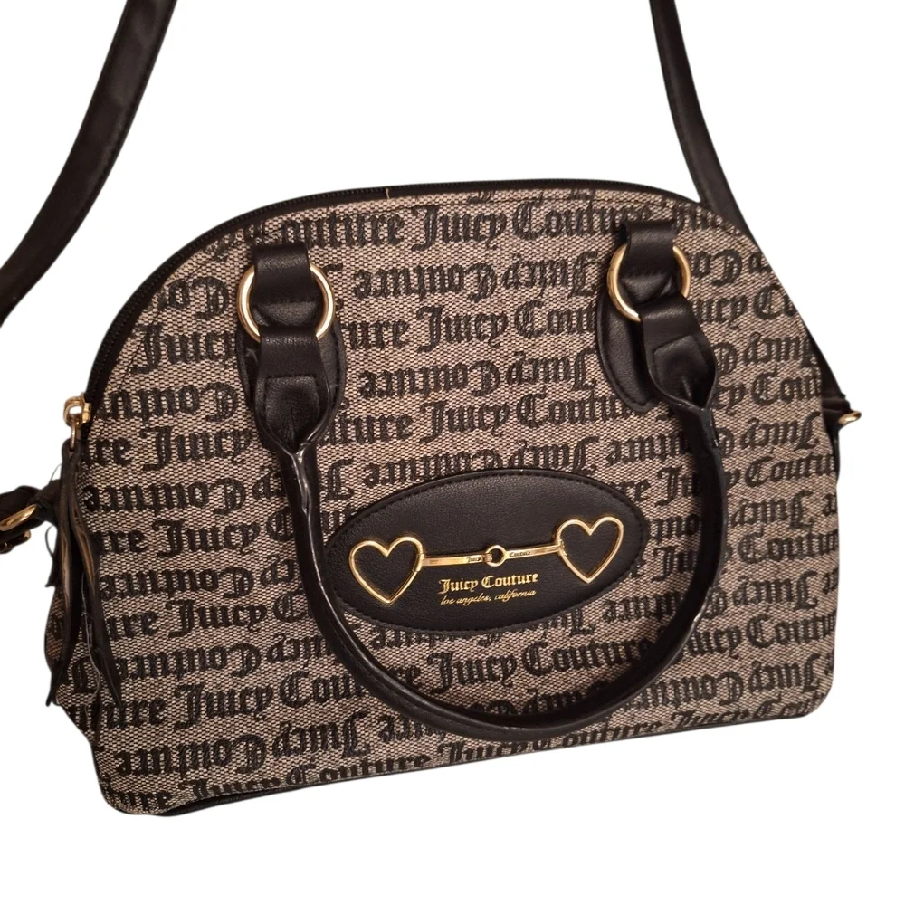 Juicy Couture Black and Gray Satchel Y2K Pop Culture Bubble Gum Repeated Logo